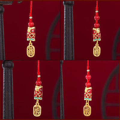 Buddha Stones Koi Fish Cinnabar Attracting Wealth Wish Ruyi Charm Luck Phone Hanging Decoration Phone Hanging Decoration BS 31