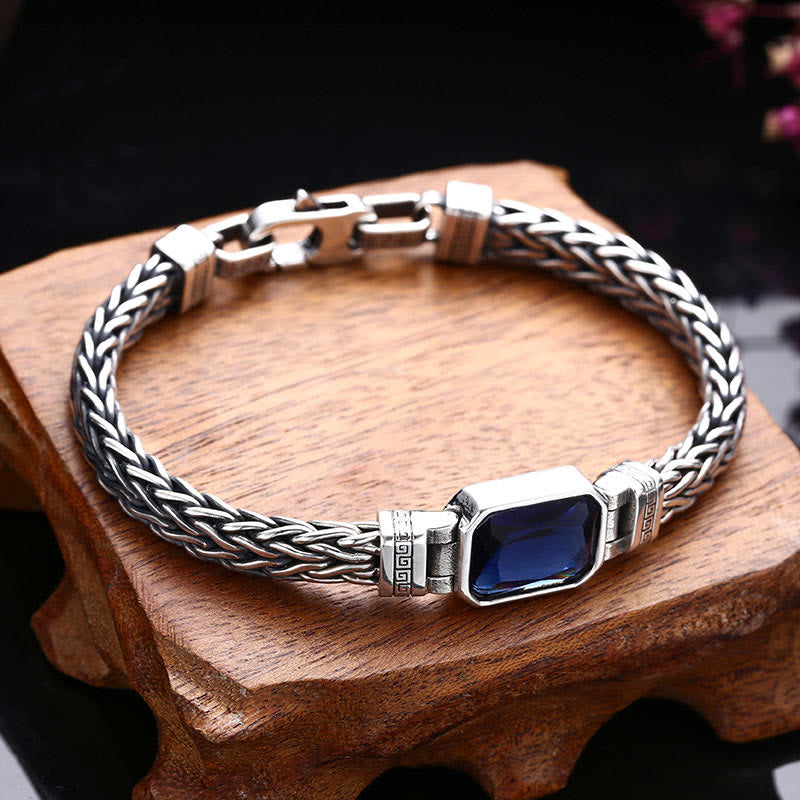 Buddha Stones Retro Blue Acrylic Dragon Keel Braided Design Healing Wealth Buckle Bracelet Bracelet BS 22cm