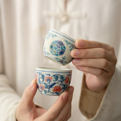 Buddha Stones Koi Fish Arowana Peony Sunflower Ceramic Teacup Kung Fu Tea Cup 60ml Cup BS 15