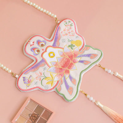 Buddha Stones Luck Embroidery Lotus Koi Fish Rabbit Flower Hanfu Bag Crossbody Bag Shoulder Bag Bag BS Lotus Kite