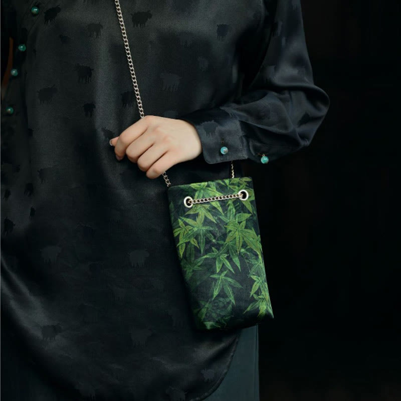 Buddha Stones Small Maple Leaf Persimmon Metal Chain Crossbody Bag Shoulder Bag Cellphone Bag Handbags BS 9