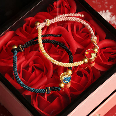 Buddha Stones Handmade Mountain and Sea Engraved Luck Two-Color String Couple Bracelet Bracelet BS 1