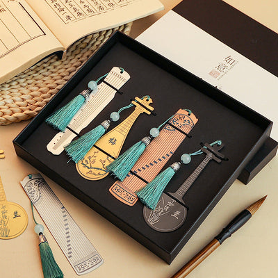 Buddha Stones Classical Musical Instruments Pipa Guzheng Guqin Ruan Metal Bookmarks Tassel With Gift Box Bookmarks BS main