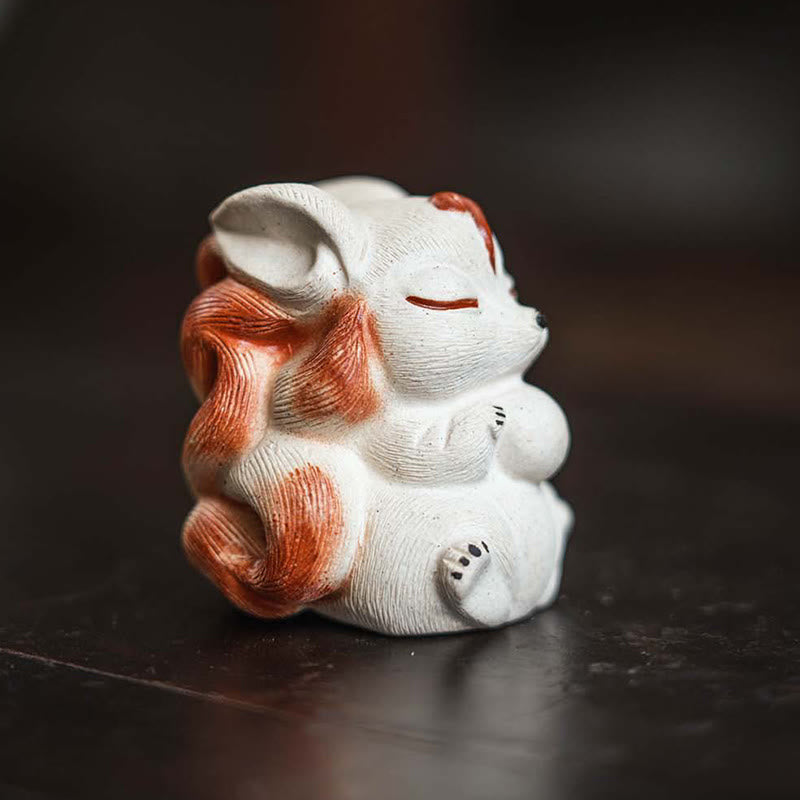 Buddha Stones Mini Nine-Tailed Fox Purple Clay Luck Desk Decoration Decorations BS 7