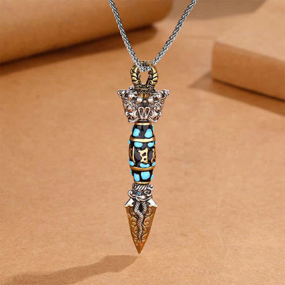 Buddha Stones Tibet Om Mani Padme Hum Dzi Bead Dorje Vajra Pattern Wealth Rotatable Necklace Pendant Necklaces & Pendants BS Necklace&Keel Chain
