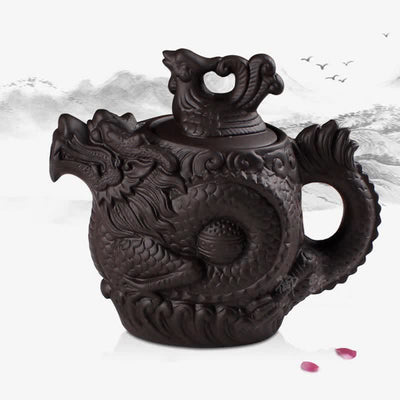 Buddha Stones Vintage Dragon Phoenix Ceramic Teapot Teapot BS 5