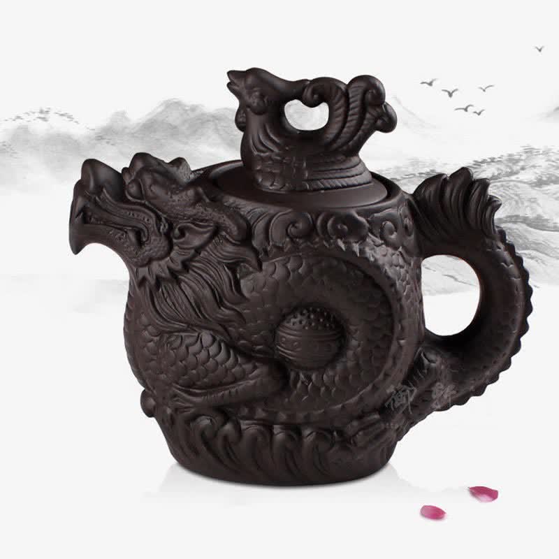 Buddha Stones Vintage Dragon Phoenix Ceramic Teapot Teapot BS 5