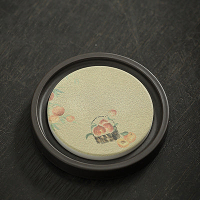 Buddha Stones Plum Blossom Peach Heart Sutra Loquat Magnolia Persimmon Ceramic Cup Mat Pad Coaster Kung Fu Tea Mat Cup Mat BS Peach 7.9*1cm