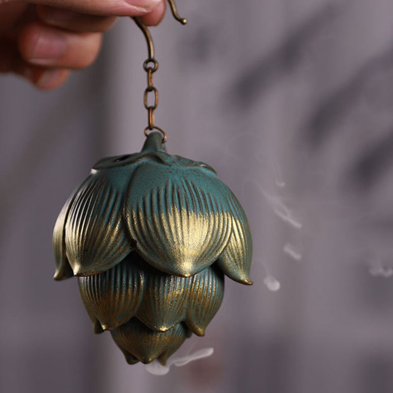 Buddha Stones Lotus Meditation Hanging Incense Burner Decoration Decoration BS 1