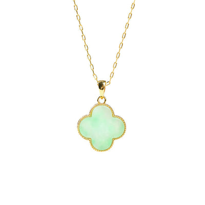 Buddha Stones Four Leaf Clover Jade Pattern Luck Necklace Pendant Necklaces & Pendants BS 6