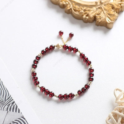 Buddha Stones 14K Gold Natural Garnet Calm Bracelet Bracelet BS 3