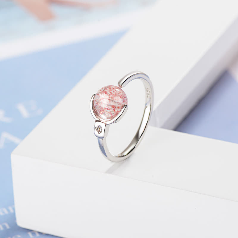 Buddha Stones Pink Crystal Soothing Rotation Ring Ring BS 6