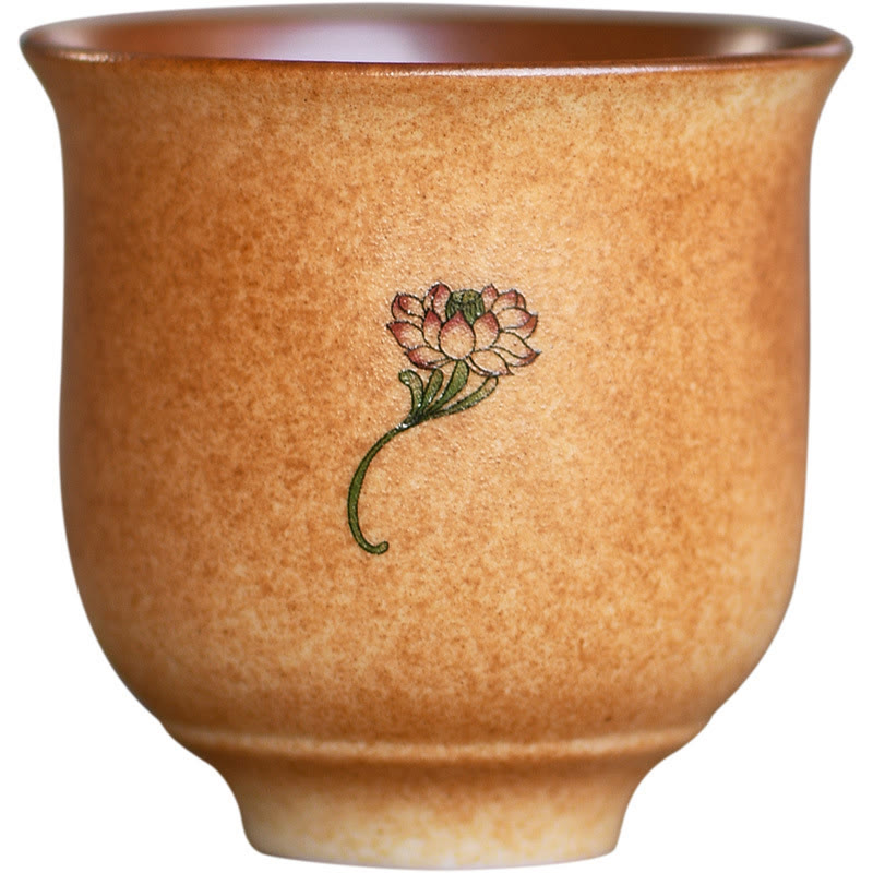 Buddha Stones Small Dunhuang Frescoes Lotus Ceramic Teacup Kung Fu Tea Cup 90ml Cup BS 10