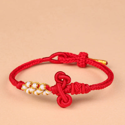 Buddha Stones Handmade Wenchang Knot Luck Strength Braided Rope Bracelet Bracelet BS Red(Wrist Circumference 14-15cm)