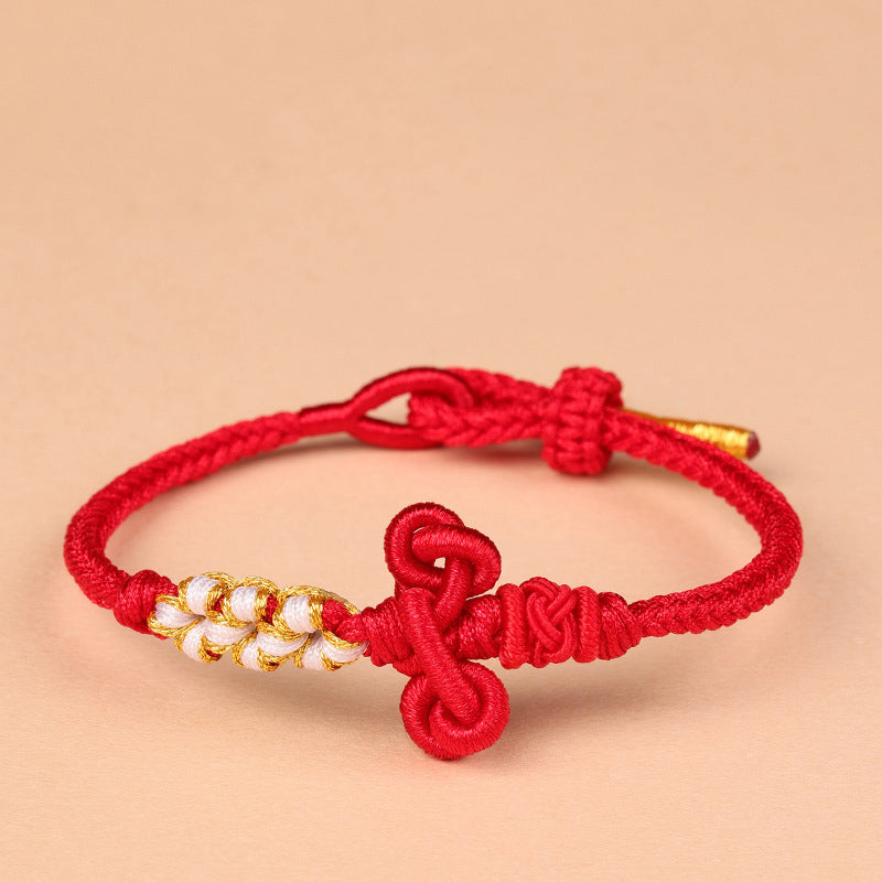 Buddha Stones Handmade Wenchang Knot Luck Strength Braided Rope Bracelet Bracelet BS Red(Wrist Circumference 14-15cm)