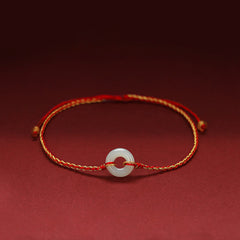 Buddha Stones Round Peace Buckle Jade Luck Abundance Braided Bracelet Anklet Bracelet BS Anklet(Anklet Circumference 21-27cm)