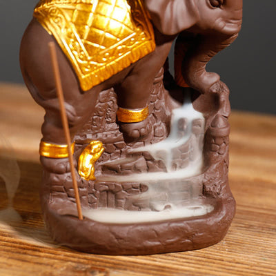 Buddha Stones Tibetan Elephant Purple Clay Backflow Smoke Fountain Peace Healing Incense Burner Decoration Incense Burner BS 11