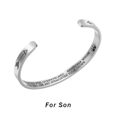 Buddha Stones Inspirational Bracelets Personalized Gift for Her Him Engraved Mantra Cuff Bangle Crown Jewelry - For son - image 5