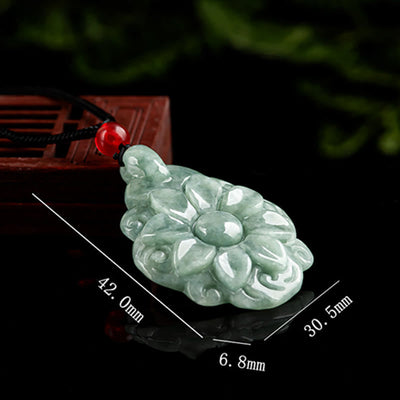 Buddha Stones Natural Jade Kalanchoe blossfeldiana Flower Pattern Luck Necklace Pendant Necklaces & Pendants BS 8