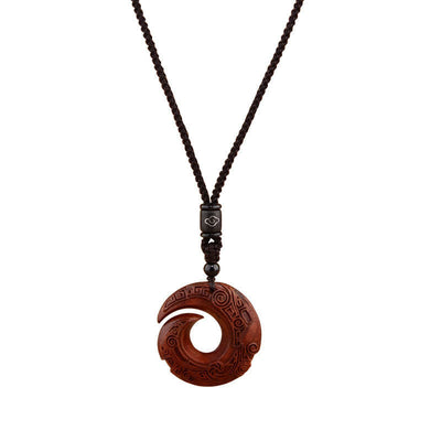 Foviel Small Leaf Red Sandalwood Ebony Wood One's Luck Improves Design Patern Protection Necklace Pendant