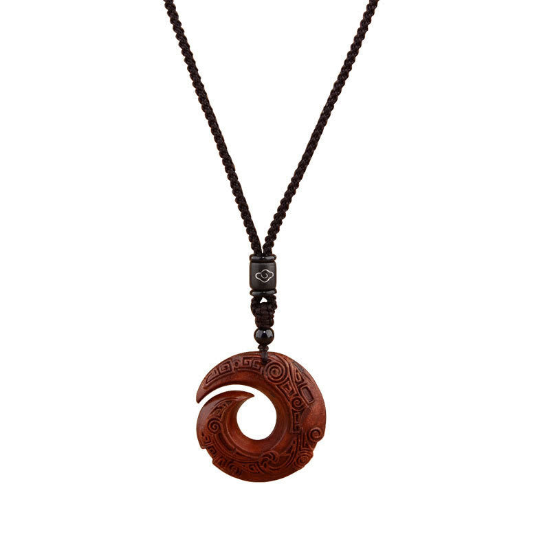 Foviel Small Leaf Red Sandalwood Ebony Wood One's Luck Improves Design Patern Protection Necklace Pendant