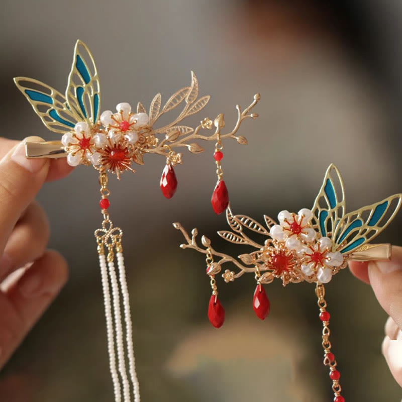 Foviel Klassische chinesische Stil Blume sz. Schmetterling Pearlagil Haar Clip Haarnadel Haar Krone