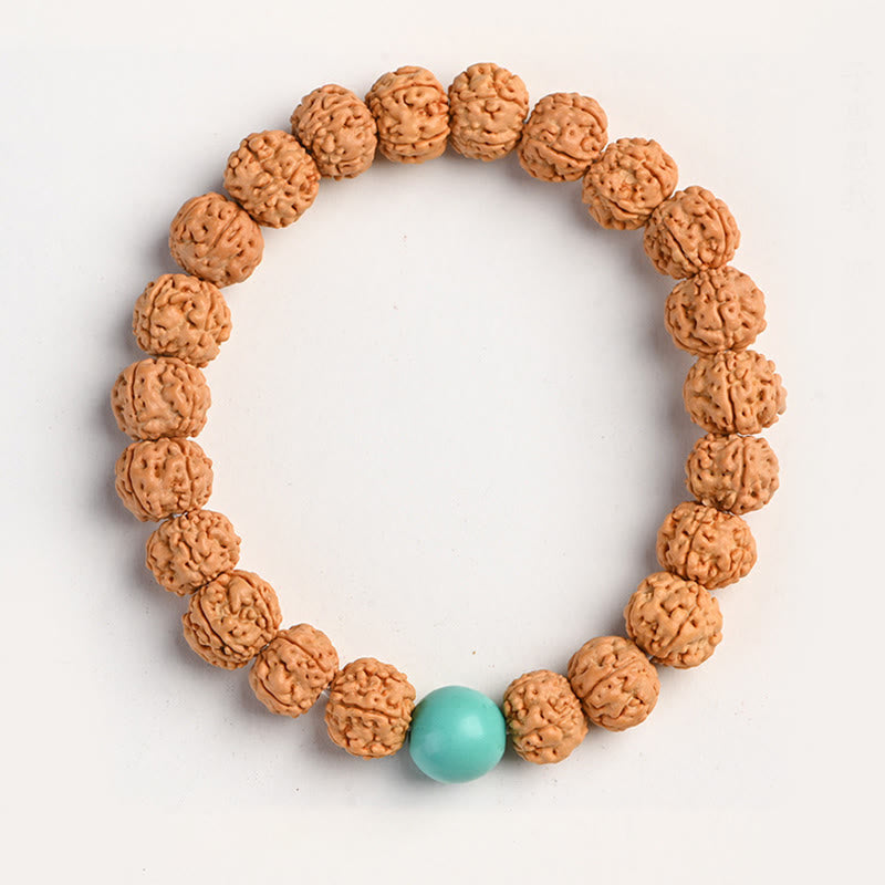Buddha Stones Tibet Rudraksha Bodhi Seed Wealth Auspiciousness Bracelet Bracelet BS Turquoise