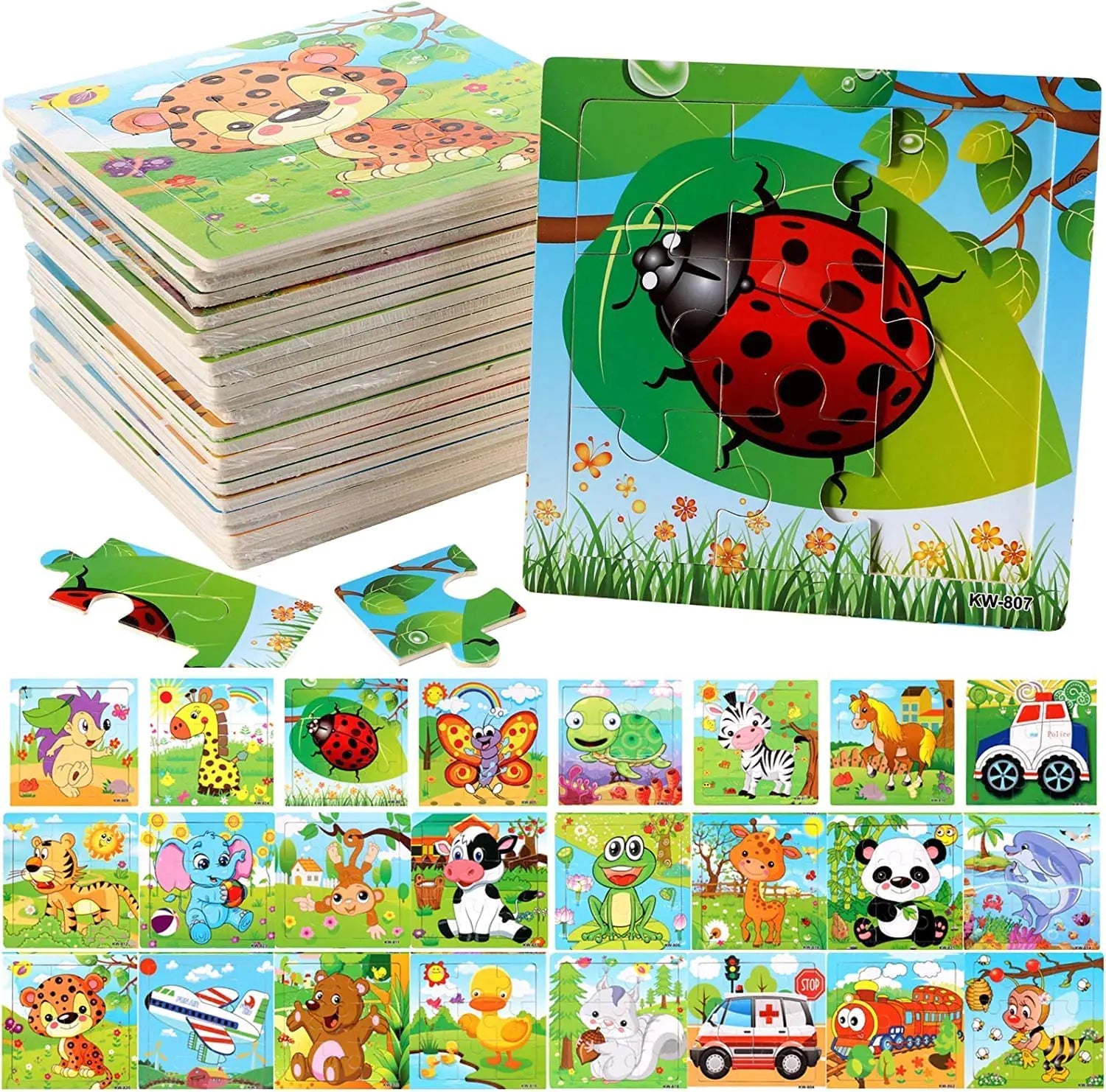 Fidtoy 24-Pack Wooden Jigsaw Puzzles for Kids