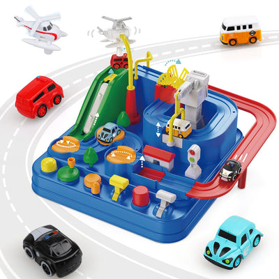 Fidtoy Piste d'Aventure pour Voitures avec 4 Mini-Voitures pour Enfants