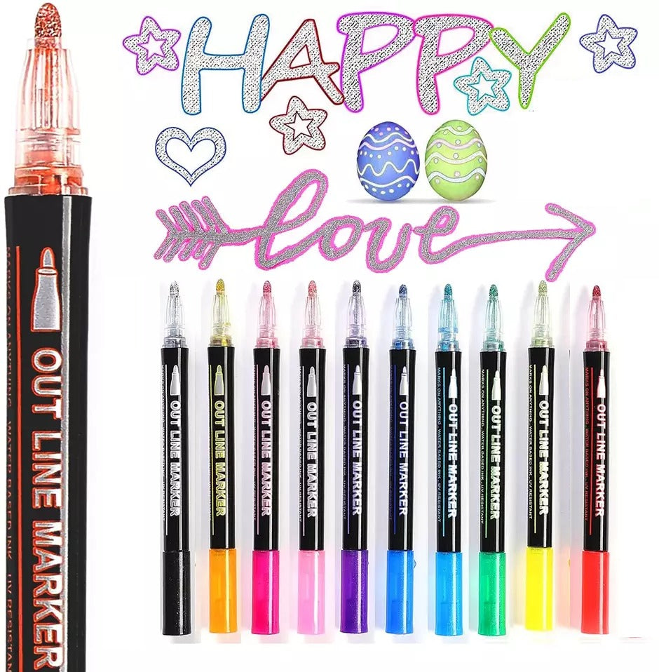 Fidtoy Colorful Outline Gel Markers 12 Pieces Non Toxic Art Markers for Kids DIY Crafts