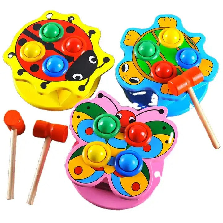 Fidtoy Wooden Pounding Animal Hammering Ball Set Montessori Fine Motor Color Recognition Toy for Kids Ages 3+