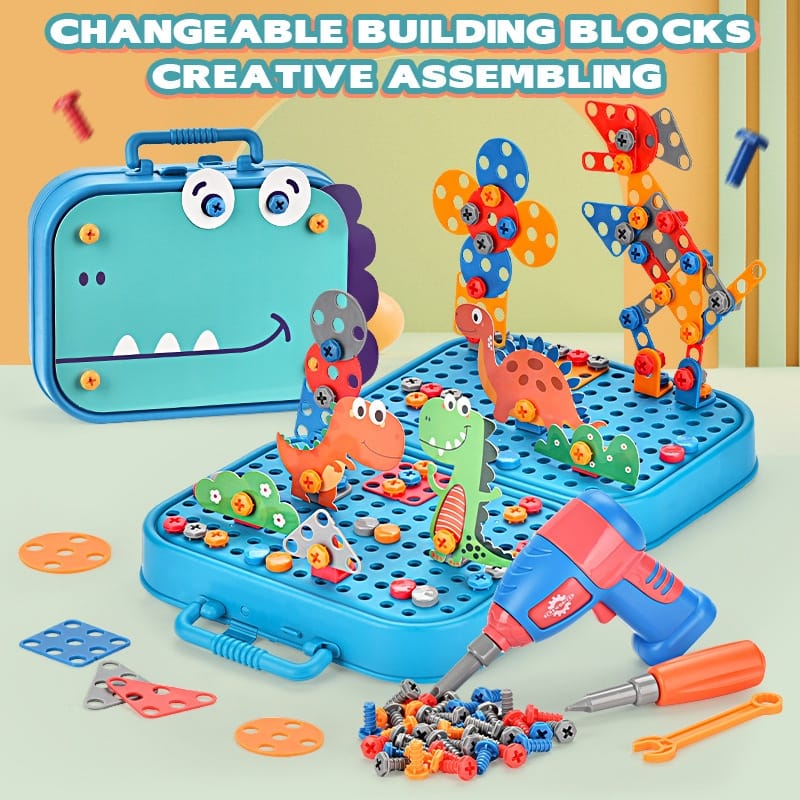 Kit creativo de dinosaurios DIY 5 en 1 con taladro eléctrico y tornillos 3D - 57A