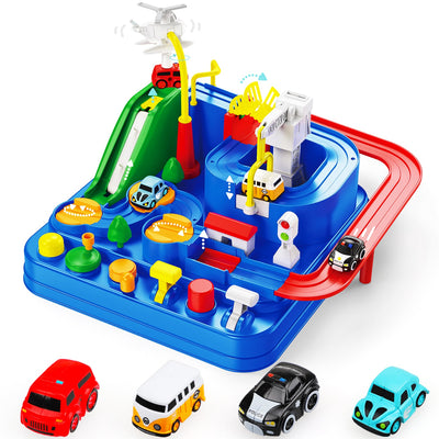Fidtoy Piste d'Aventure pour Voitures avec 4 Mini-Voitures pour Enfants