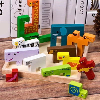 Fidtoy Wooden Animal Creative Challenge Puzzle Board for Kids | 13-Piece Animal Shape Matching Puzzle, Geometric Sorting, Stacking Blocks, Fine Motor & Problem-Solving Toy Age 2-6