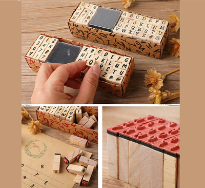 Fidtoy Wooden Number and Letter Stamp Set 40 Pieces Alphabet Rubber Stamps with Inkpad for Kids DIY Cards Scrapbooks Journals Ages 3+