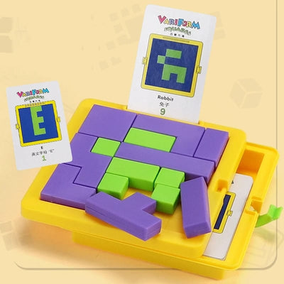 Fidtoy Variform Squares Mind Pattern Puzzle for Kids | 55 Challenge Cards, 13 Plastic Logic Blocks, Color Matching, Pattern Building, Memory & Problem-Solving Game Age 5-12
