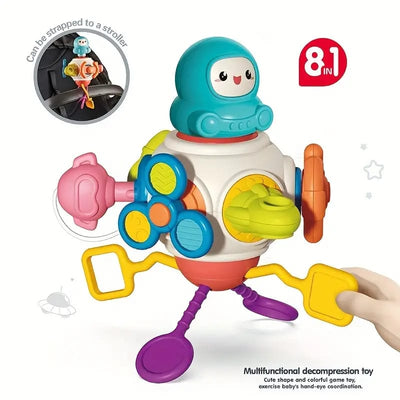 Fidtoy 8-en-1 Ensemble de Jeu d'Activités Multifonctionnel Occupé sur le Thème de l'Espace pour Tout-Petits, Cube d'Activités Sensorielles Montessori avec Boutons, Engrenages, Cordons à Tirer et Curseurs