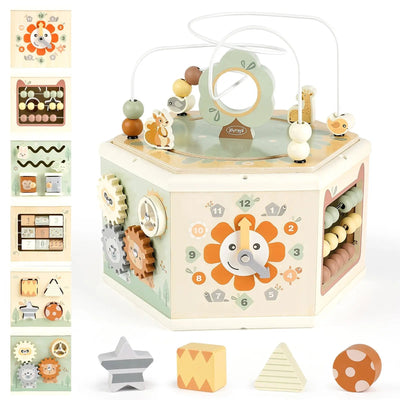 Fidtoy Wooden Activity Cube 11-in-1 Montessori Toy for Toddlers Learning Center 1-4 Years