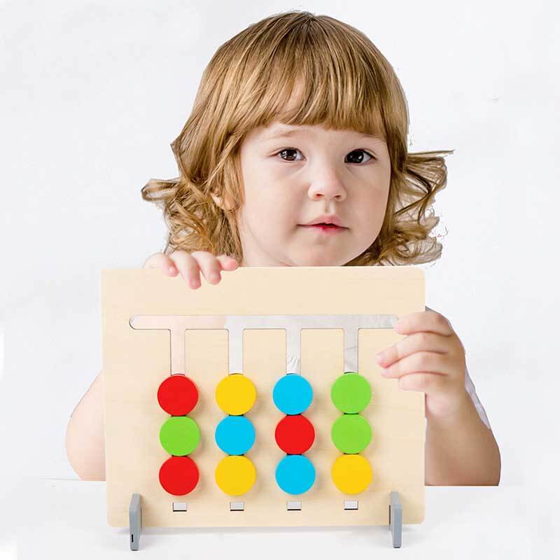 Fidtoy Planche de puzzle en bois double face pour les tout-petits | Jouet éducatif Montessori de logique et d'association de couleurs