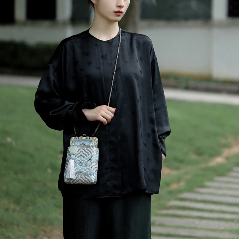 Buddha Stones Small Blue Ocean Waves Metal Chain Crossbody Bag Shoulder Bag Cellphone Bag Crossbody Bag BS 14