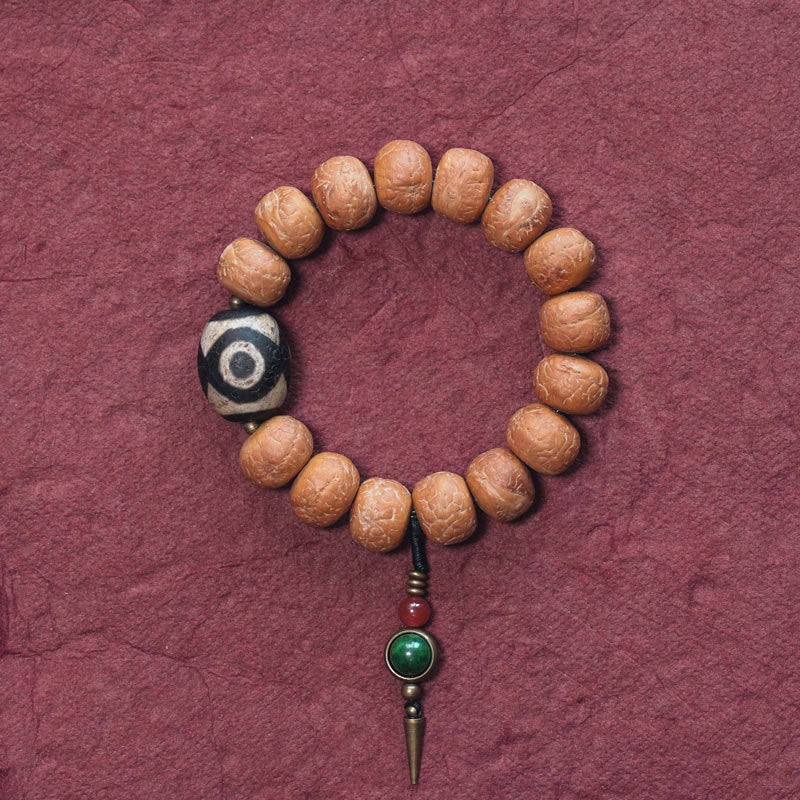 Buddha Stones Tibet Bodhi Seed Dzi Bead Peace Charm Wrist Mala Bracelet Wrist Mala BS 18cm