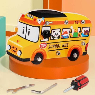 Fidtoy Wooden Busy Bus Tool Toy Construction Learning Set for Kids