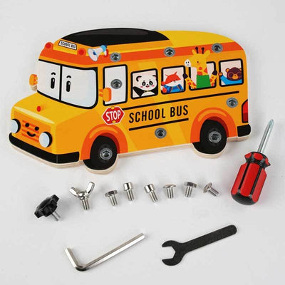 Fidtoy Wooden Busy Bus Tool Toy Construction Learning Set for Kids
