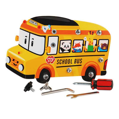 Fidtoy Wooden Busy Bus Tool Toy Construction Learning Set for Kids
