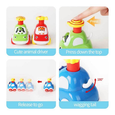 Fidtoy Press-to-Go Animal Car Toy Set for Toddlers 2+ 4Pcs | Motor Skill & Color Learning