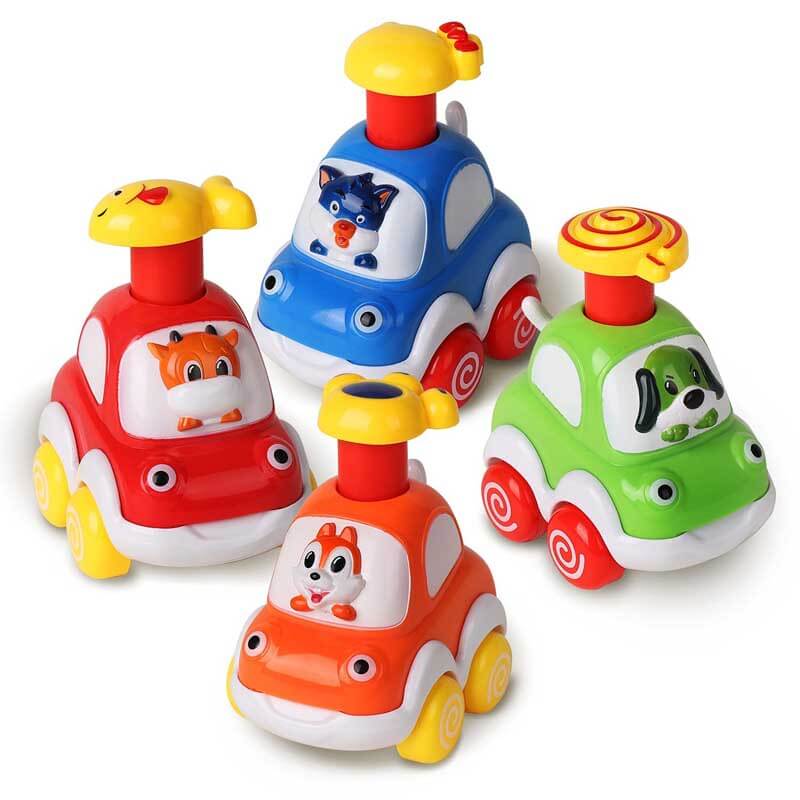 Fidtoy Press-to-Go Animal Car Toy Set for Toddlers 2+ 4Pcs | Motor Skill & Color Learning