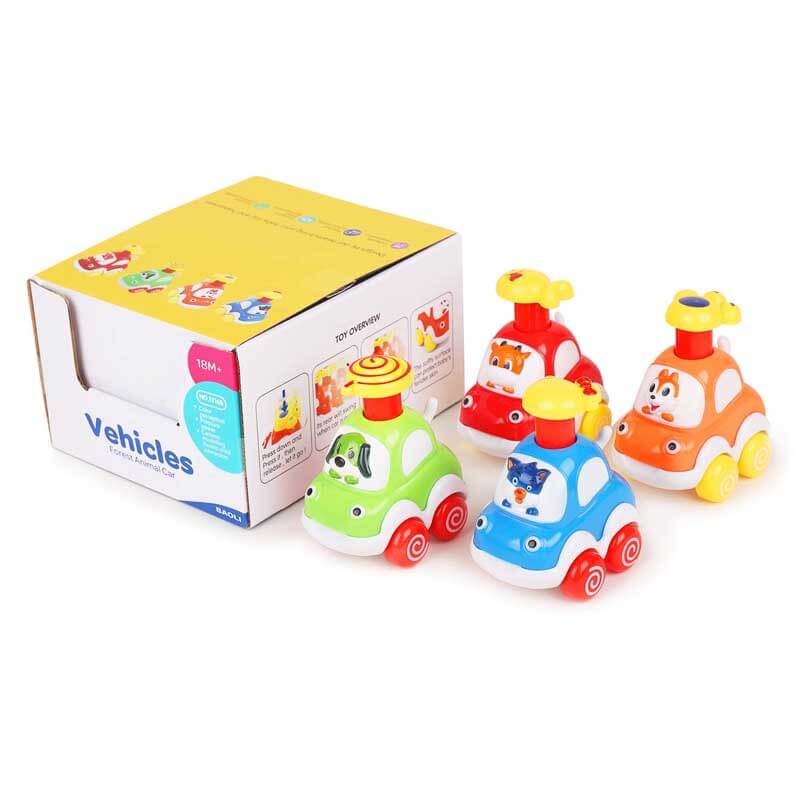 Fidtoy Press-to-Go Animal Car Toy Set for Toddlers 2+ 4Pcs | Motor Skill & Color Learning