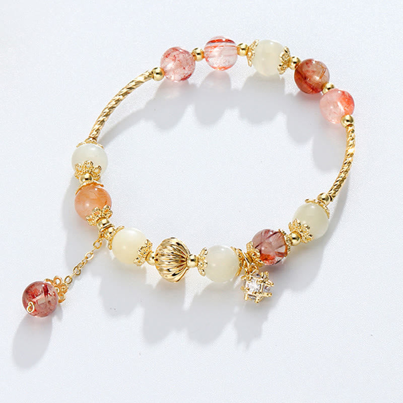 Buddha Stones Colorful Rutilated Quartz Cat Eye Zircon Auspiciousness Bead Bracelet Bracelet BS 5