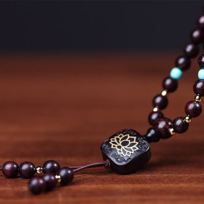 Buddha Stones 108 Mala Beads Tibetan Small Leaf Red Sandalwood Lotus Balance Bracelet Bracelet Mala BS 4
