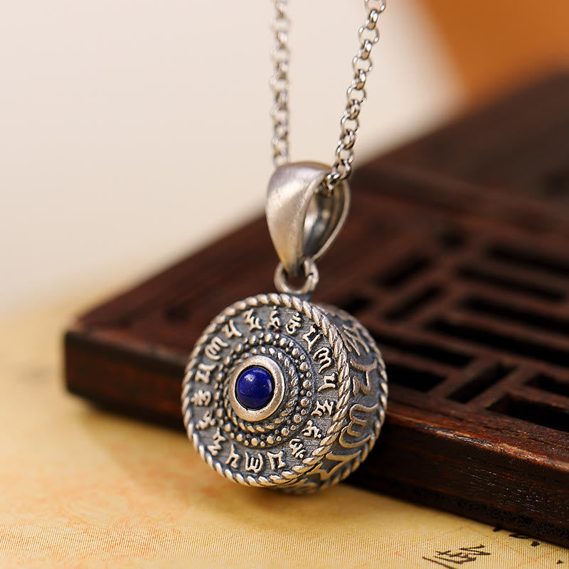 Buddha Stones 925 Sterling Silver Om Mani Padme Hum Lazurite Love Peace Necklace Pendant - image 2